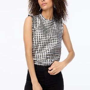 J. Crew | NWT ✨ Silver & Black Lurex Sleeveless Metallic Ruffle Neck Top